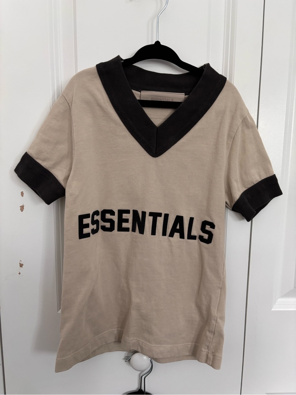 Essentials Beige Tee with Black Trim and Logo